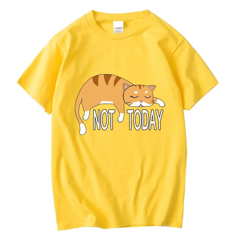 Summer Men's T-shirt High Quality 100% Cotton Funny Lazy Cat Printing Casual Cool Loose O-neck Graphic T Shirts for Men Tops