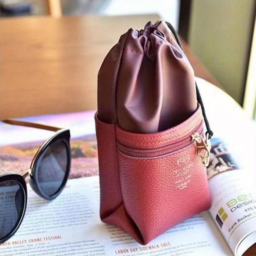 1PC Double Layer Glasses Case Soft Leather Zipper Sunglasses Pouch Waterproof Drawstring Eyeglasses Storage Bag Eyewear Case