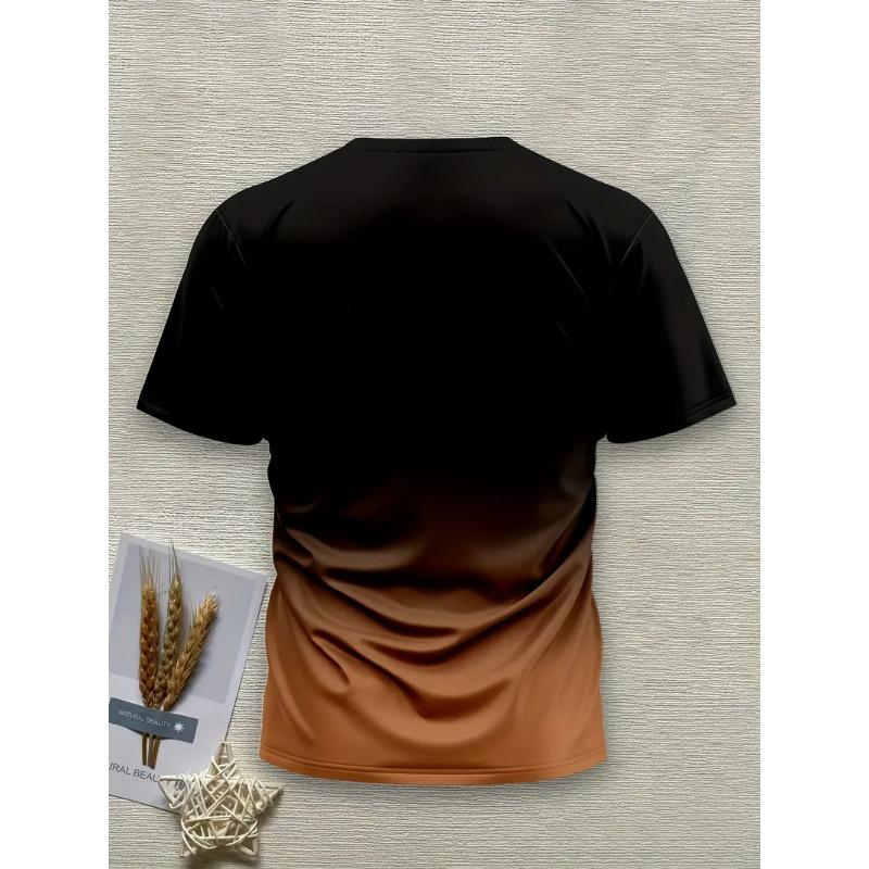 Men's 3D Gradient Solid Color Print T-shirt - Short-sleeved Breathable Polyester Round Neck Casual Streetwear Top