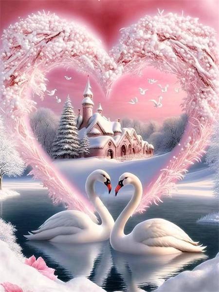 

5d Алмазная картина Новый лебедь Сердце Розовый Декор для дома Вышивка Мозаика Животное Снежное озеро Кристалл Картина Full Round 20x30CM