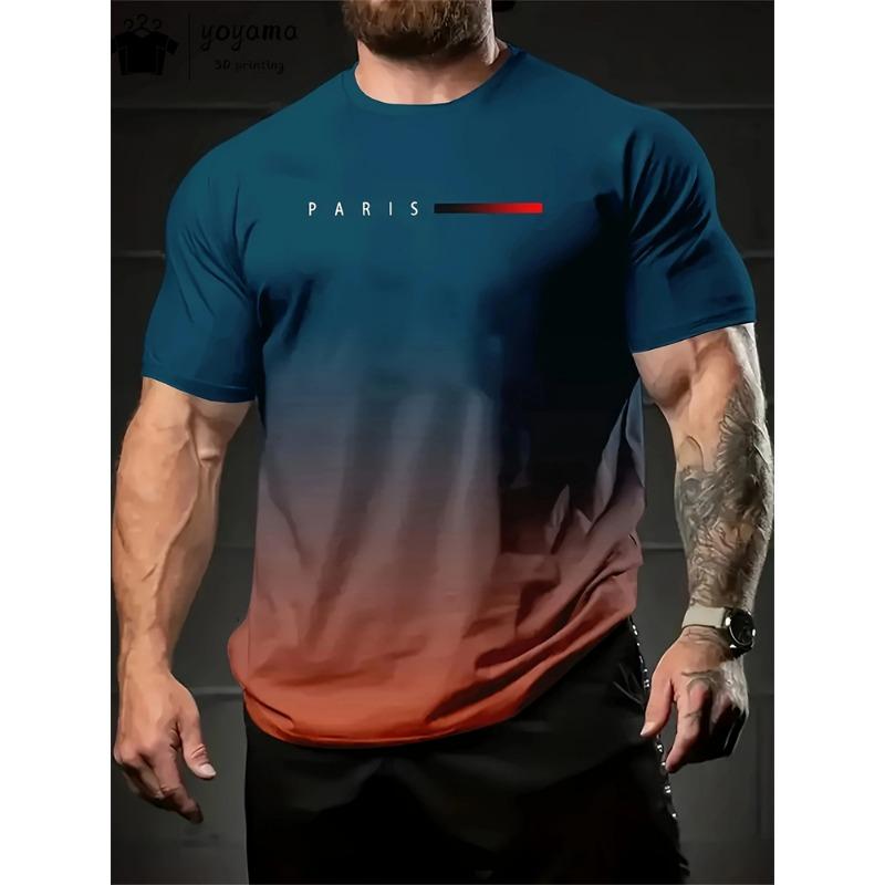 Летняя футболка с градиентным принтом Мужская мода Графические футболки 3D-принт Мужская одежда Футболки с круглым вырезом для мужчин Топы в стиле уличный рок S
