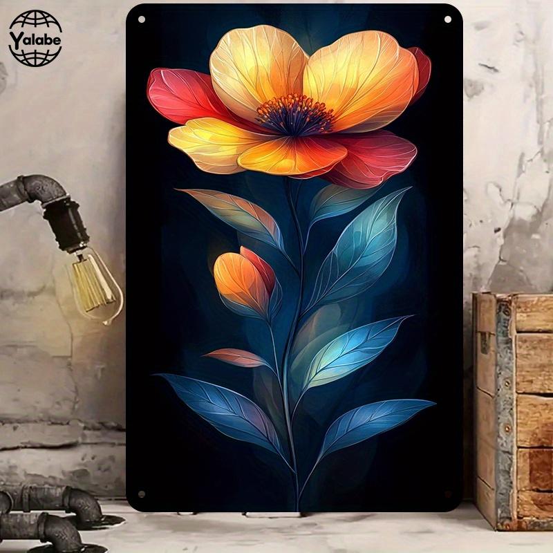 

[2D Flat] 1pc Retro Floral Metal Wall Art - Vibrant Colorful Flower Paintings, Waterproof & Sunscreen, 30.48x20.32cm Vintage Ti 20x30cm（7.8x11.8inch）