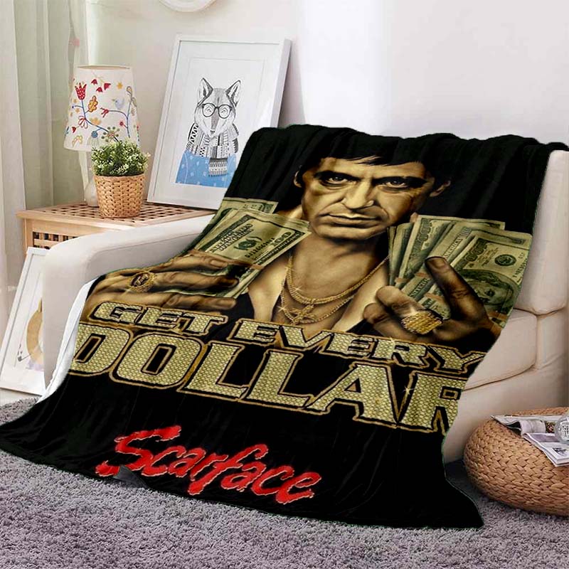 Scarface Classic Movie Print Flannel Blanket Soft Warm Throw For Sofa Bedroom Game Room Living Room Home Bedding Decor Gift