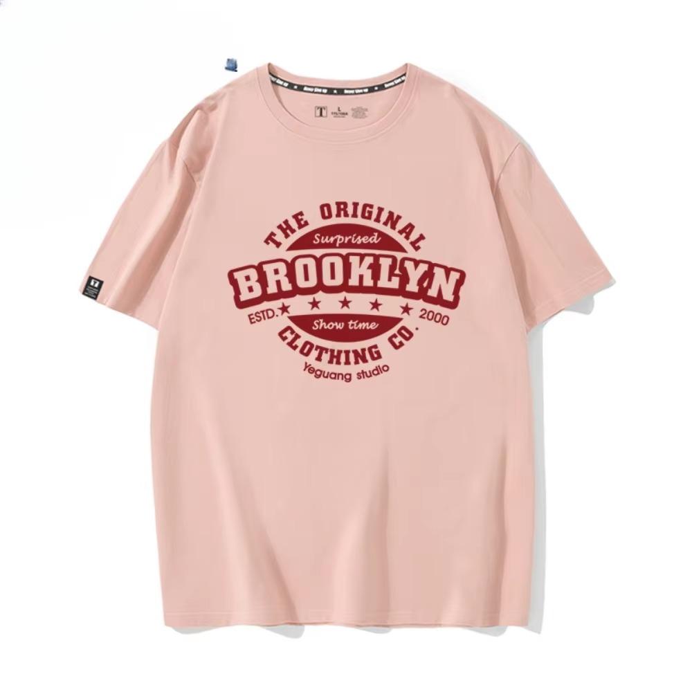Summer Fashion Heavyweight Retro Men's English Letters 100% Cotton Printed Round Neck High-quality Casual Fitness Street T-shirt