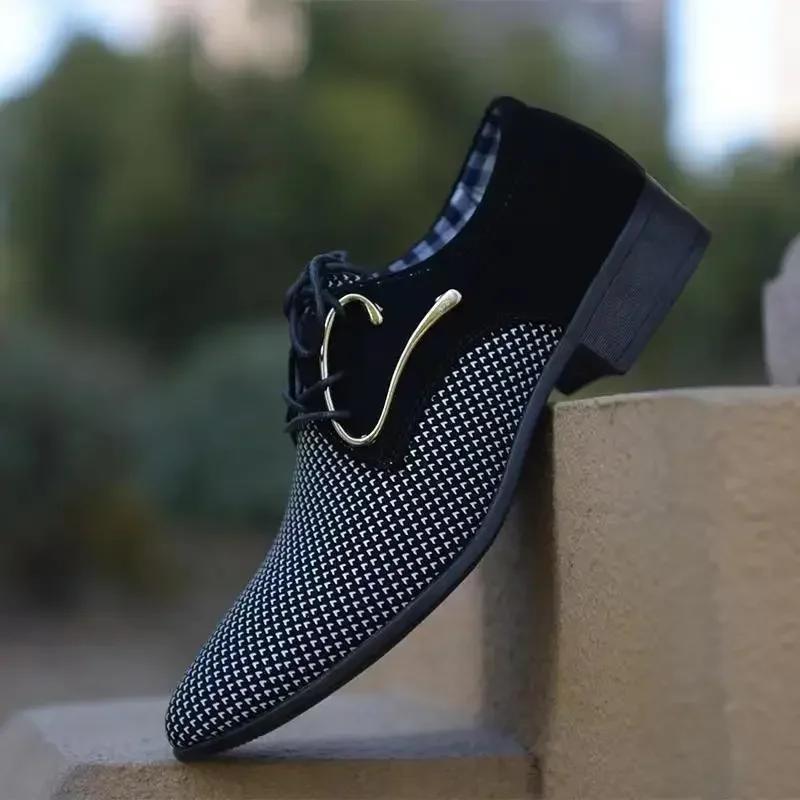 Płócienne buty Derby Męskie buty wizytowe Ślubne Płócienne Casualowe Płaskie Męskie Obuwie Formalne Wielokolorowe Mokasyny Chaussures Hommes Niebieskie Nowe