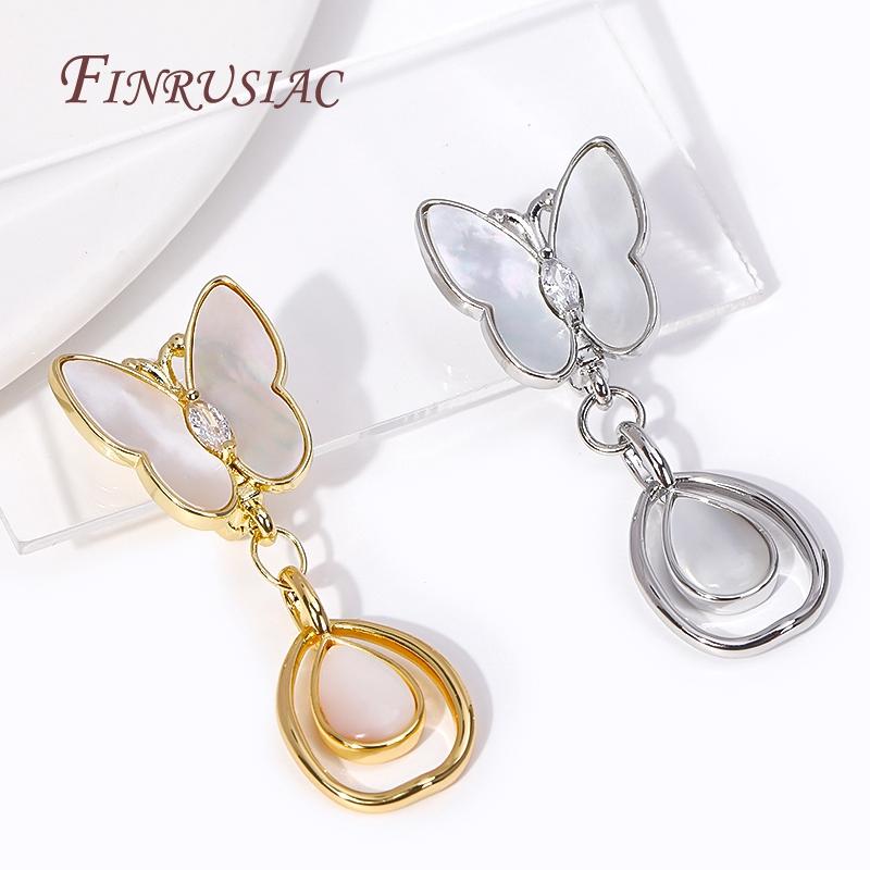 18K Gold Plated Inlay Zircon Shell Butterfly Ear Wire Earring Clasps Hooks,DIY Handmade Pearl Drop Earrings Making