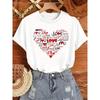 Europäische Größe Damen Lässiges Rundhals-T-Shirt mit "Ich liebe dich" Herz-Grafikdruck, Kurzarm, Weicher Polyesterstoff, Perfekt für alle Jahreszeiten