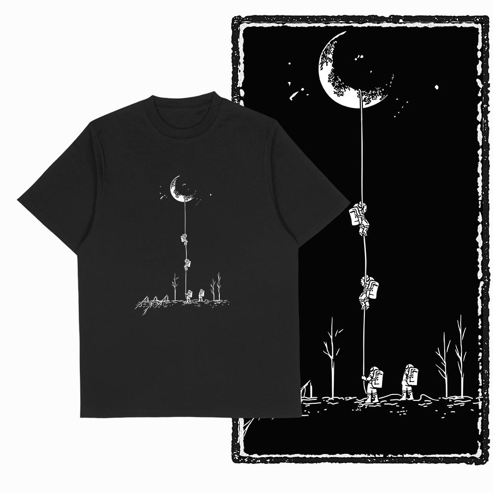 

Coolmind SA 100% Cotton Spaceman astronaut Graphic T shirt fo men Cool Moon print Big Size vintage BLACK men s novelty tee shirt M