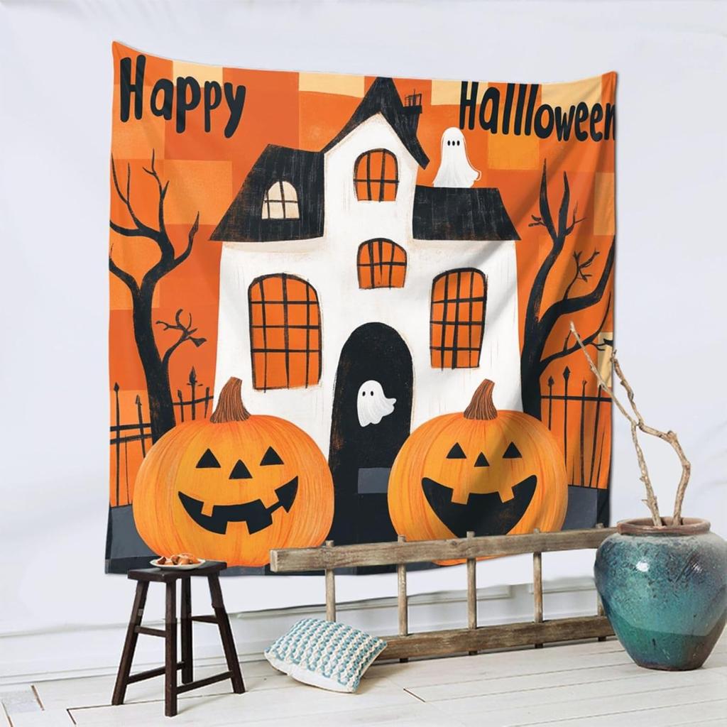Halloween Pumpkin Tapestry Bedroom Creepy Black Cat Funny Tapestry Skull Wall Tapestry For Bedroom Living Room Dorm Decor