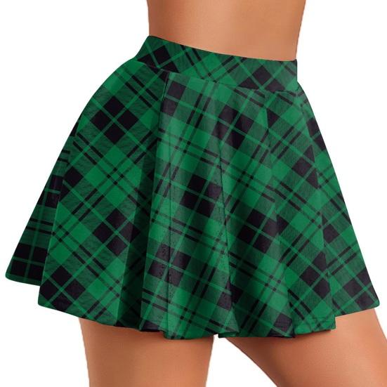 Women Mini Skirt Elastic High Waist Plaid Print Mini Skirt Summer Slimming Short Skirt Work Leisure Daily Wear