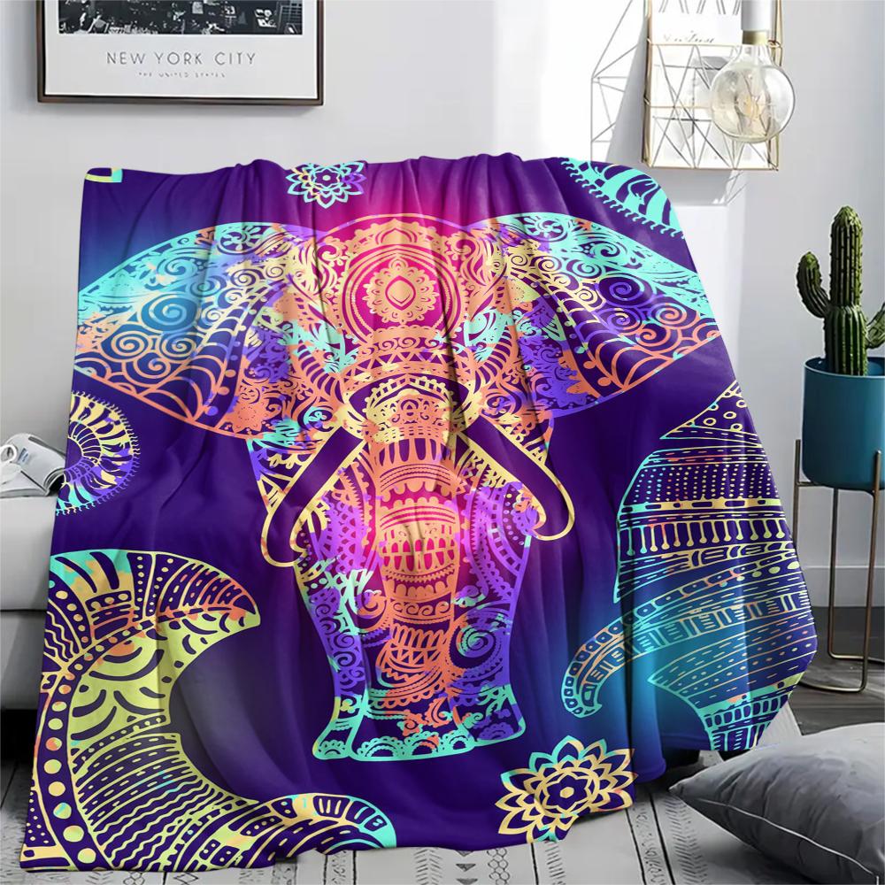 1Pc Abstract Elephant Print Flannel Blanket, High quality Comfortable for All Seasons, Home Decor, Warmth and Comfort, Perfect for Gifts