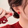 Women Elegant Black Enamel Gold Outline Camellia Flower Minimalist Stud Earrings