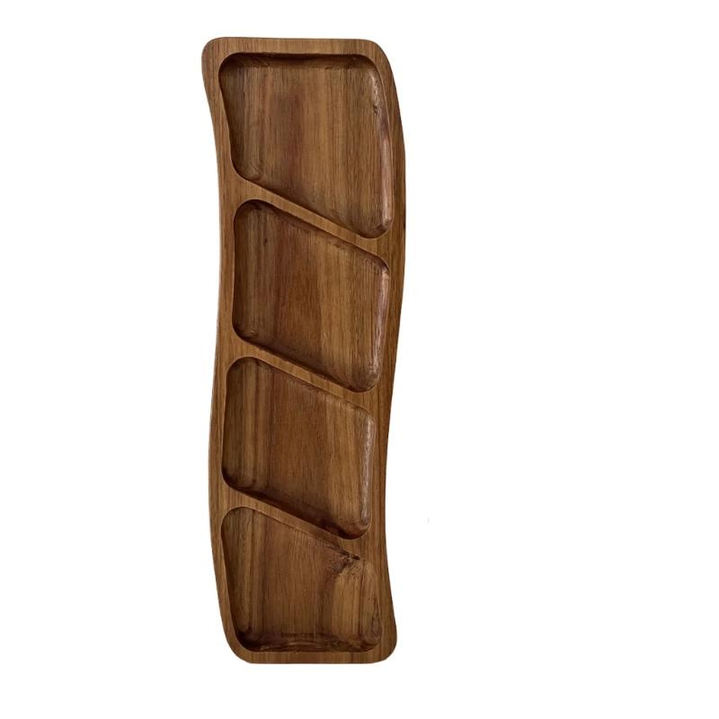 Multiple Compartment Storage Tray Made of Bamboos for Snacks Organization Prevents Flavor Mixing Stylish Irregular Color Pattern