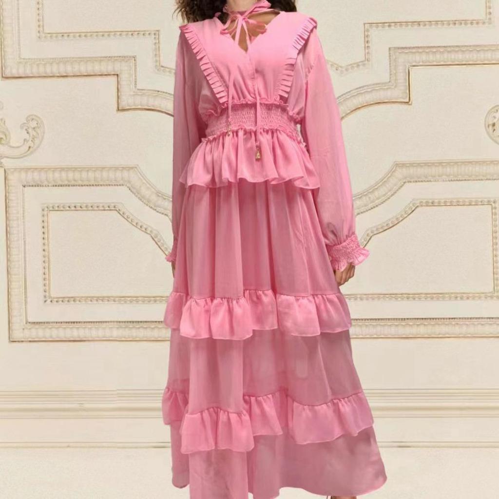2023 Autumn Chiffon Ruffle Layered Long Dress for Women