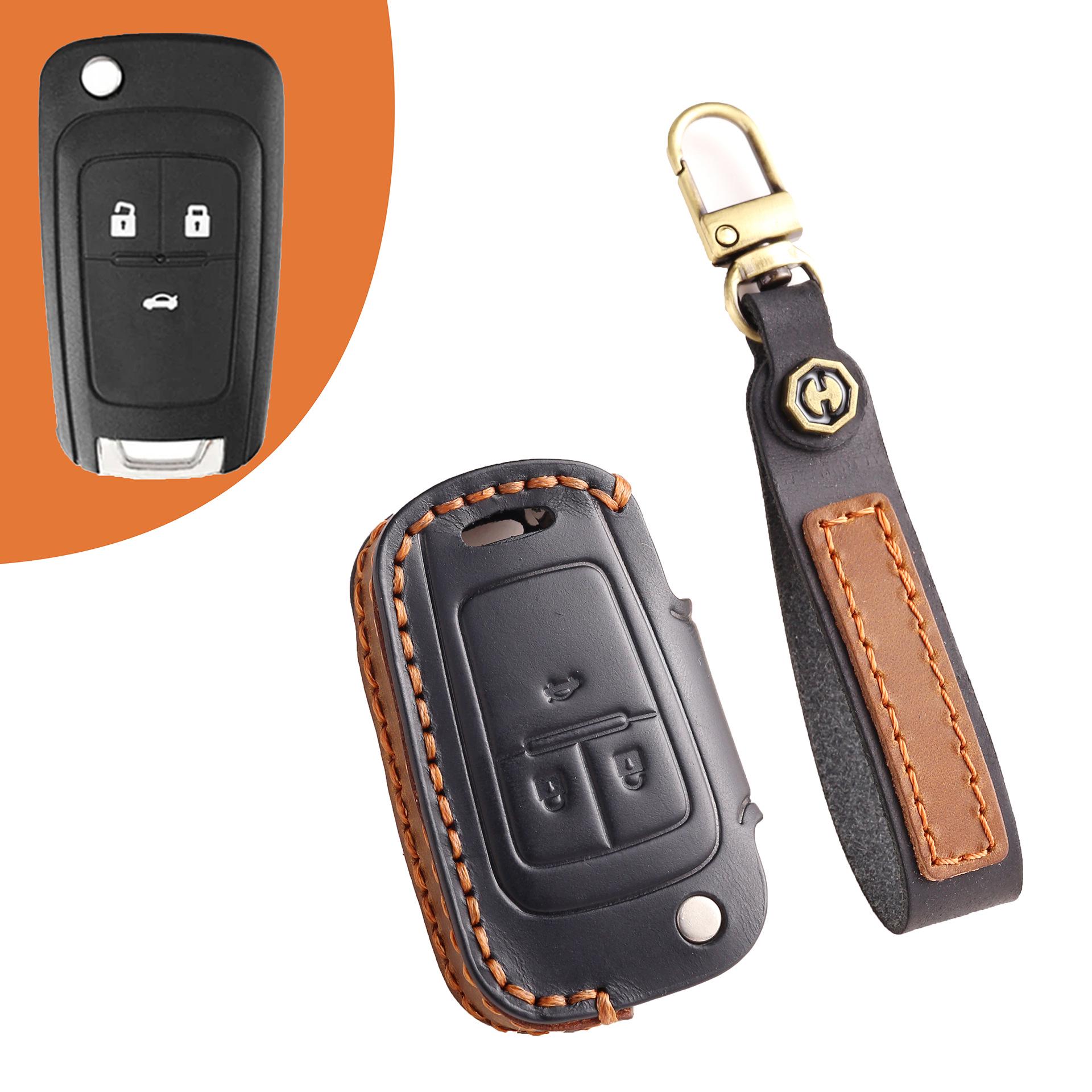 

Genuine Leather Car Key Cover for Buick/Chevrolet Folding Keys - Handmade, Premium Quality.