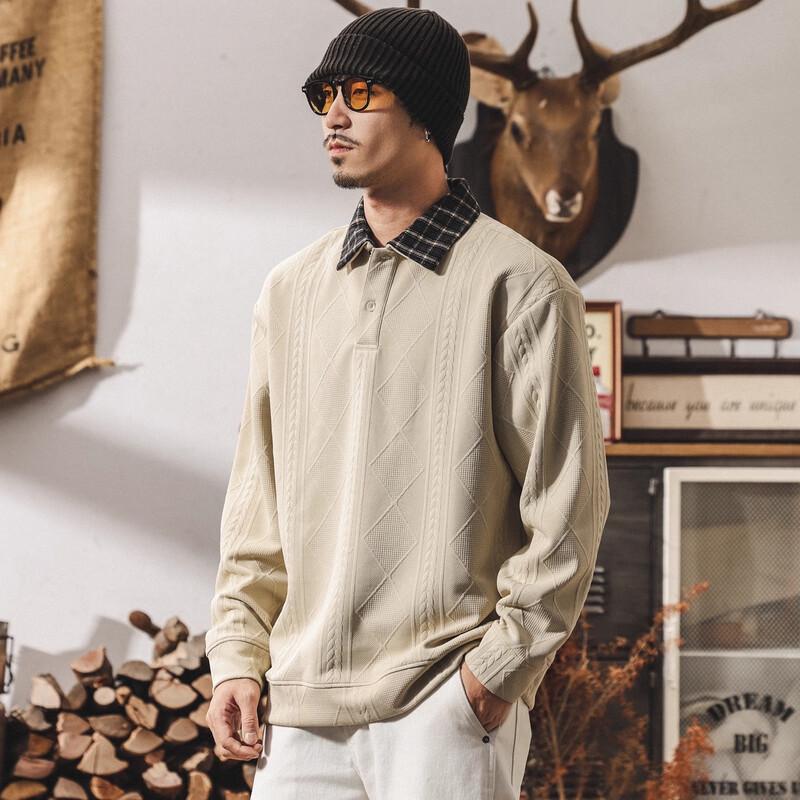 Men's American Retro Faux Two-Piece Polo Sweatshirt