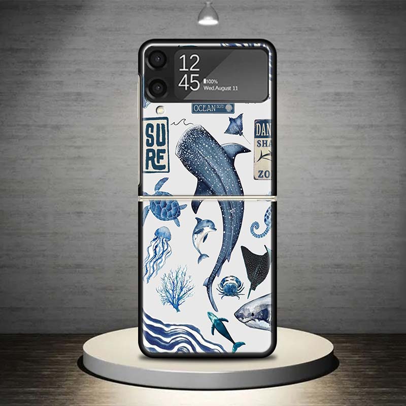 Ocean Starfish Sea Turtle Shark Phone Case For Samsung Galaxy Z Flip 7 6 5 4 3 5G Shockproof Cover Z Flip7 Flip6 ZFlip5 Flip3 Fl