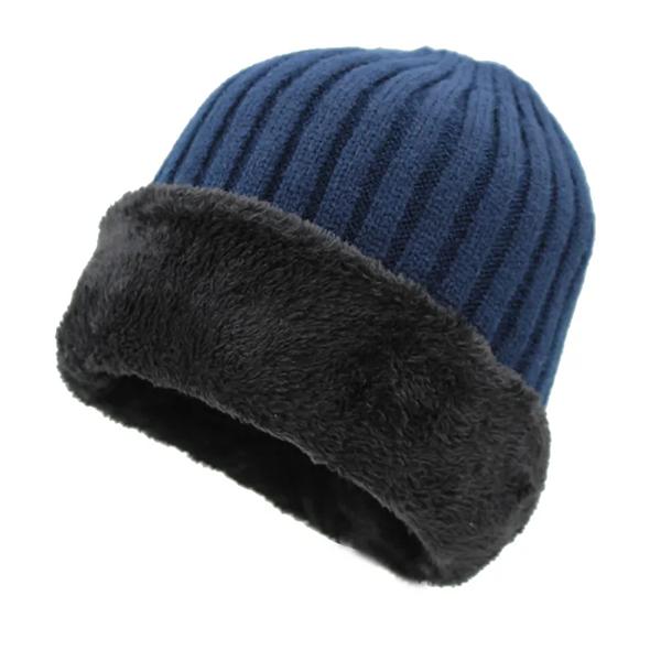 WTEMPO Solid Color Thick Fleece Hats for Men Winter Woolen Hats Soft Stretchy Cold-proof Windproof Knitted Hats for Dad