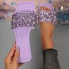 [Foreign Trade] Large size flat-bottomed cool slippers, low rhinestone versatile one-word drag, casual open-toed women's slippers