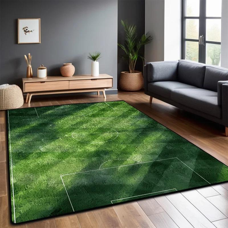 Football Field Large Carpet for Living Room Anti-slip Floor Rug Green Grass Texture Soccer Pitch Pattern Unique Home Decoration