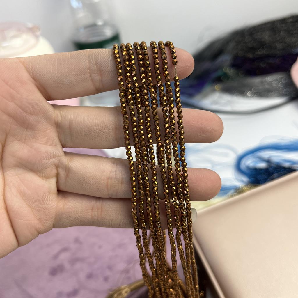 5String, Sparkling Bronze Gold Plated Glass Seed Beads 2mm/3mm, 38cm Strand, Dainty Loose Beads for DIY Y2K Bracelet Layering Necklace Jewelry Making