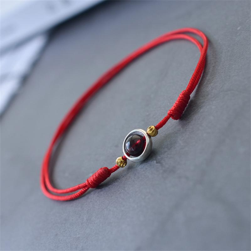 #1Pc Garnet Beaded Anklet, Jewelry, Accessories, Women's Red Rope Tether, Red Garnet, Korean Version Simple Personality Anklet