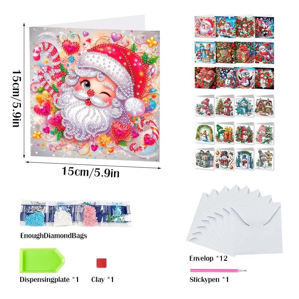 12pcs DIY Diamond Painting Greeting Card Set Xmas Designs Rhinestone Diamond Art Mosaic Postcards Congratulations Cards & Gifts