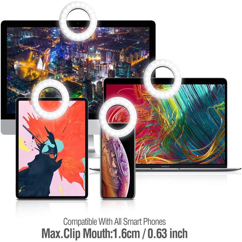 LED Flash Ring Light 3200K-6500K Selfie Fill Lamp USB Charge For iPhone Android Huawei Clip Video Live Stream Vlog Youtube