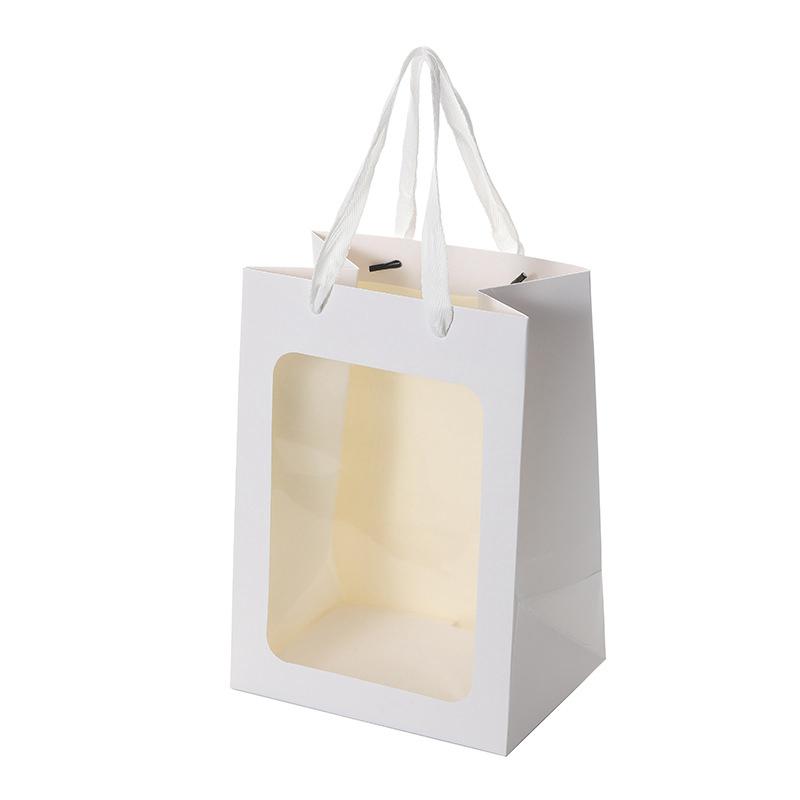 1PC Transparent Window Carrying Bag Clear Gift Bags Tote Paper Bag for Wedding Birthday Gifts Supplies Shopping Bags