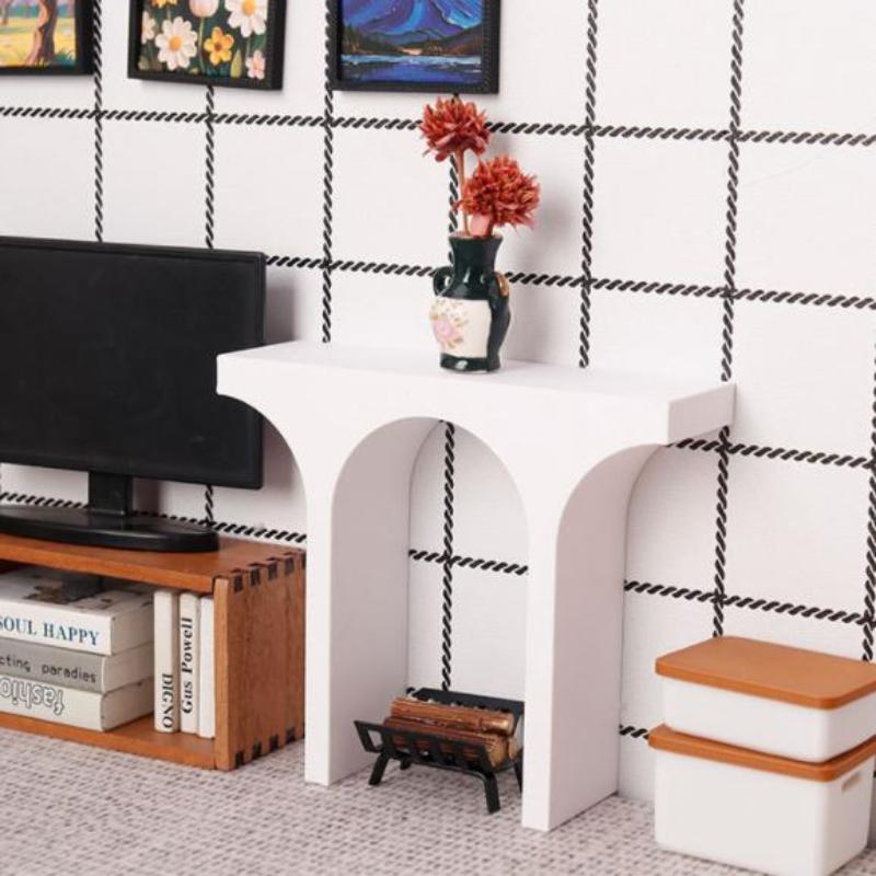 [J] 1Pcs Scene Decoration For Home Garden 1/12 Dollhouse Mini Arched Fireplace Christmas European Retro Style Furniture Model