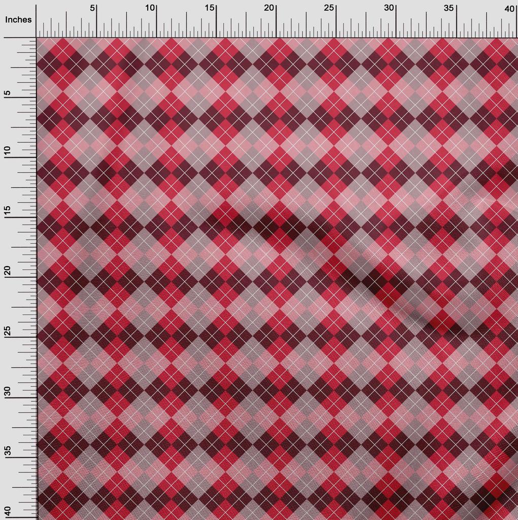 oneOone Cotton Flex Bright Red Fabric Argyle Check Dress Material Fabric Print Fabric By The Yard 40 Inches