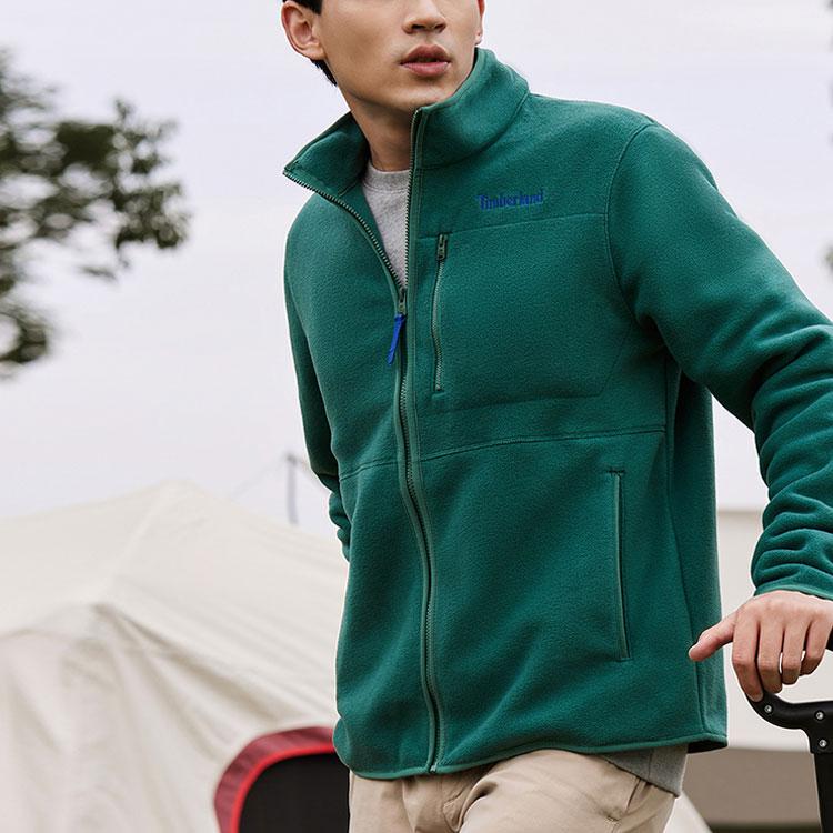 Timberland Solid Color Outdoor Casual Stand Collar Zipper Fleece Jacket Men Jackets Dark-Green A69KN-CY4