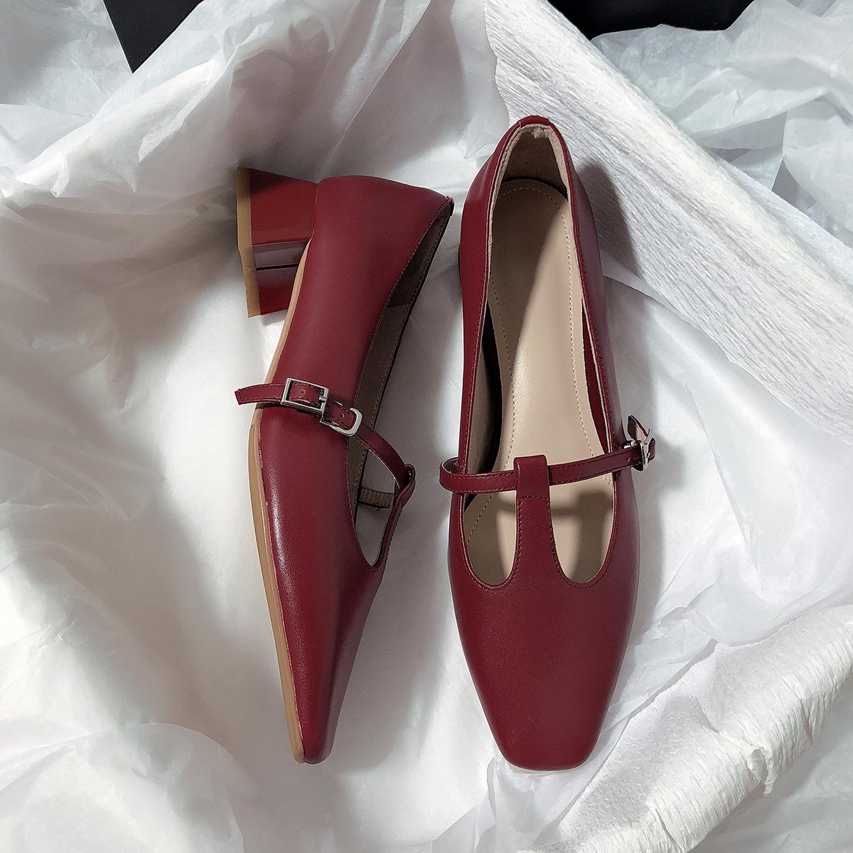 

New retro T-shoes literary Mary Jane shoes versatile temperament versatile single shoes 39 бордовый