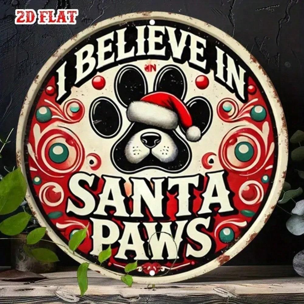 

Santa Paws Aluminum Round Sign, Dog Christmas Wall Decor for Pet Lovers, Outdoor Garden Holiday Gift 20x20 разноцветный
