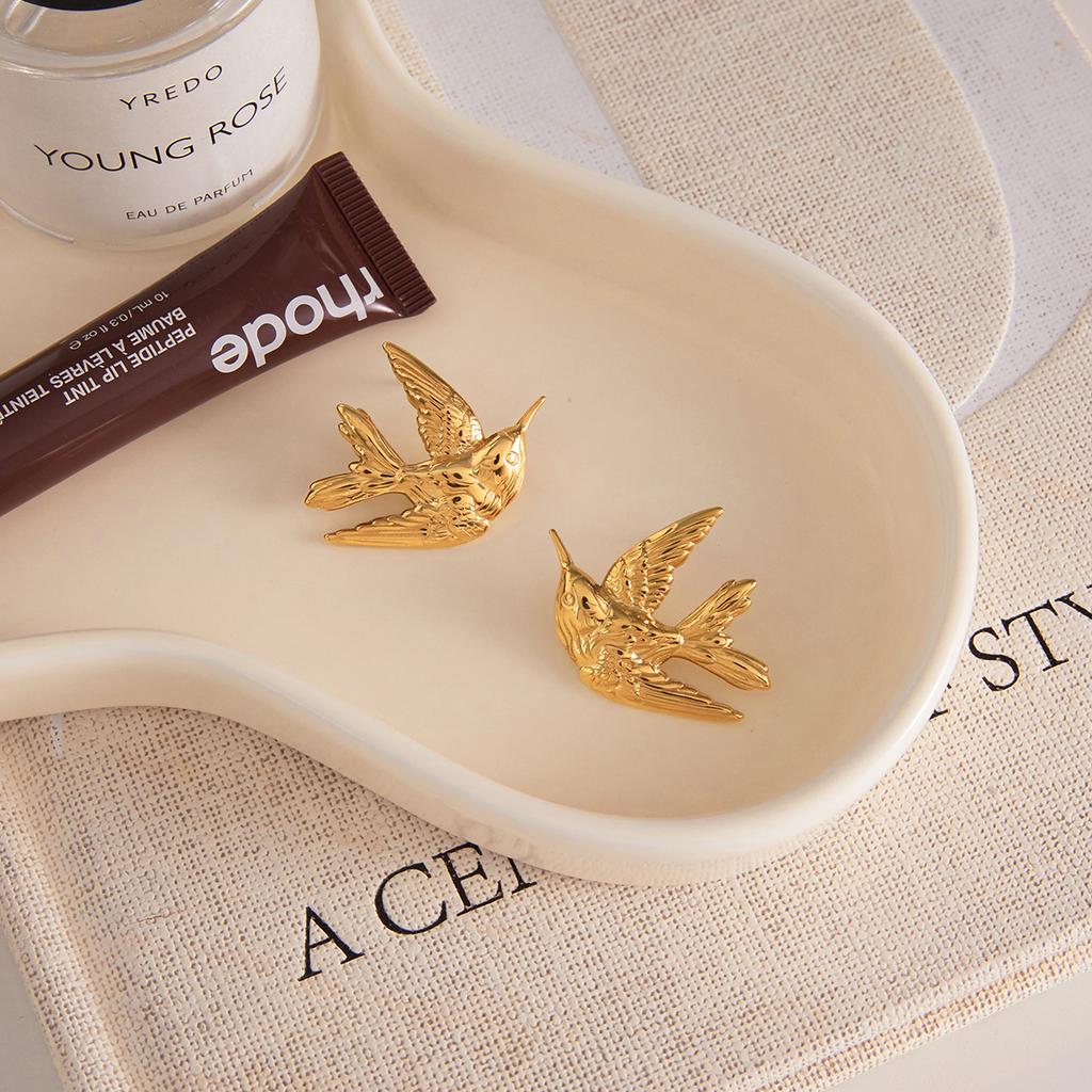 Yori Exclusive Design Peace Dove and Swallow Earrings Temperament Versatile Wear Fashion Jewelry 18K Golden PVD Plated New