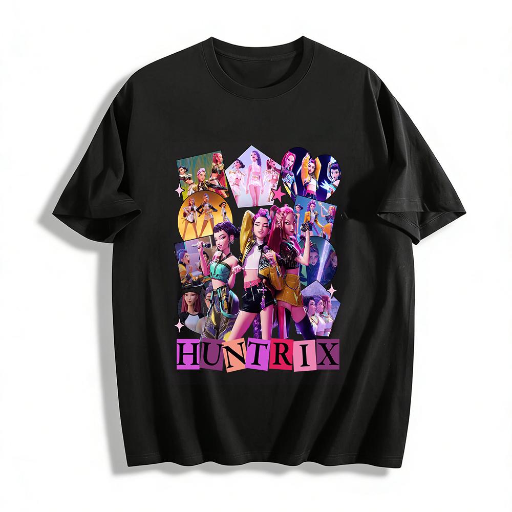 

HUNTRIX Girl Group Graphic Tee Trendy Anime Idol Peripheral Casual Loose Fit Top Pure cotton T-shirt XXS