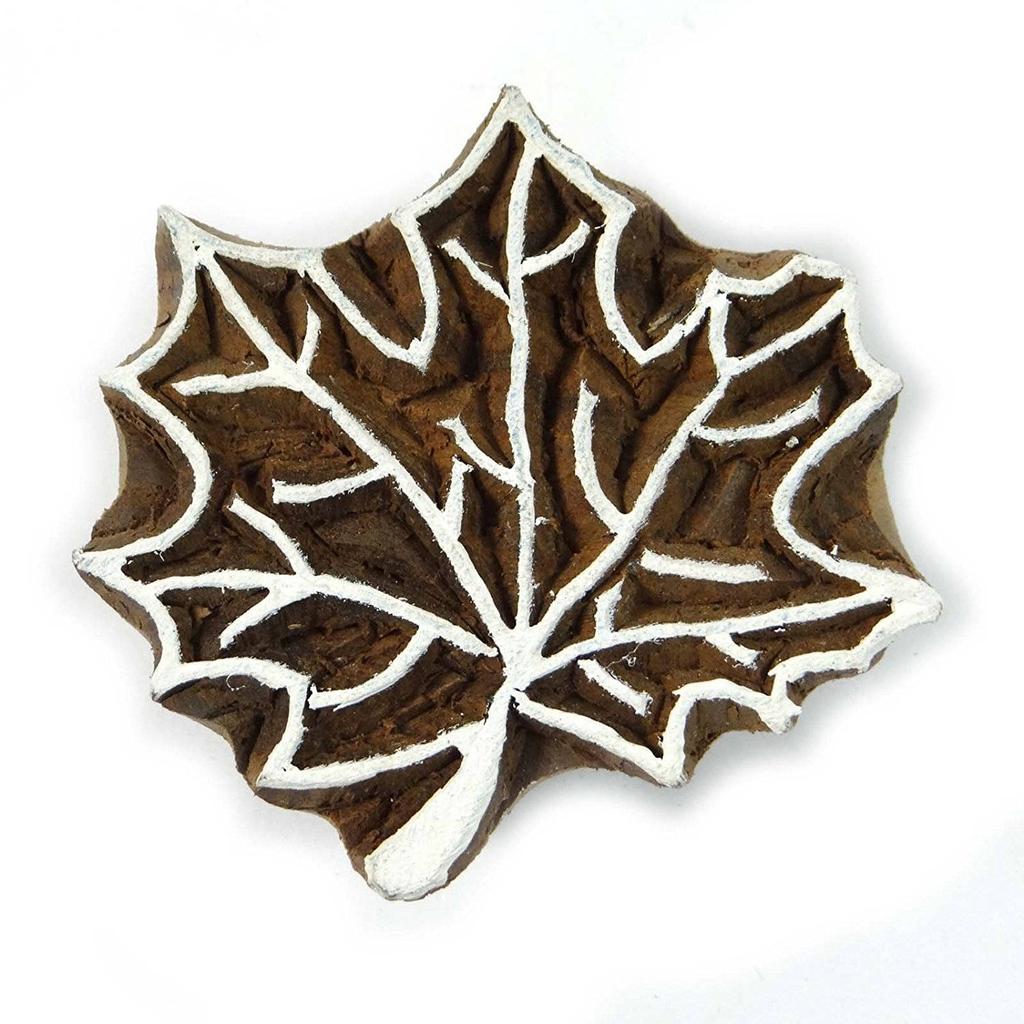 Textilstempel aus Holz, Blatt-Design, handgeschnitzter Druckblock, Textil
