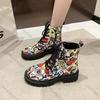 Fashion Comemore 2025 New Autumn Boots Graffiti Women's Shoes Printed Cartoon Lace-up Leather Ankle Boots Punk Style Thick Heeled Botas