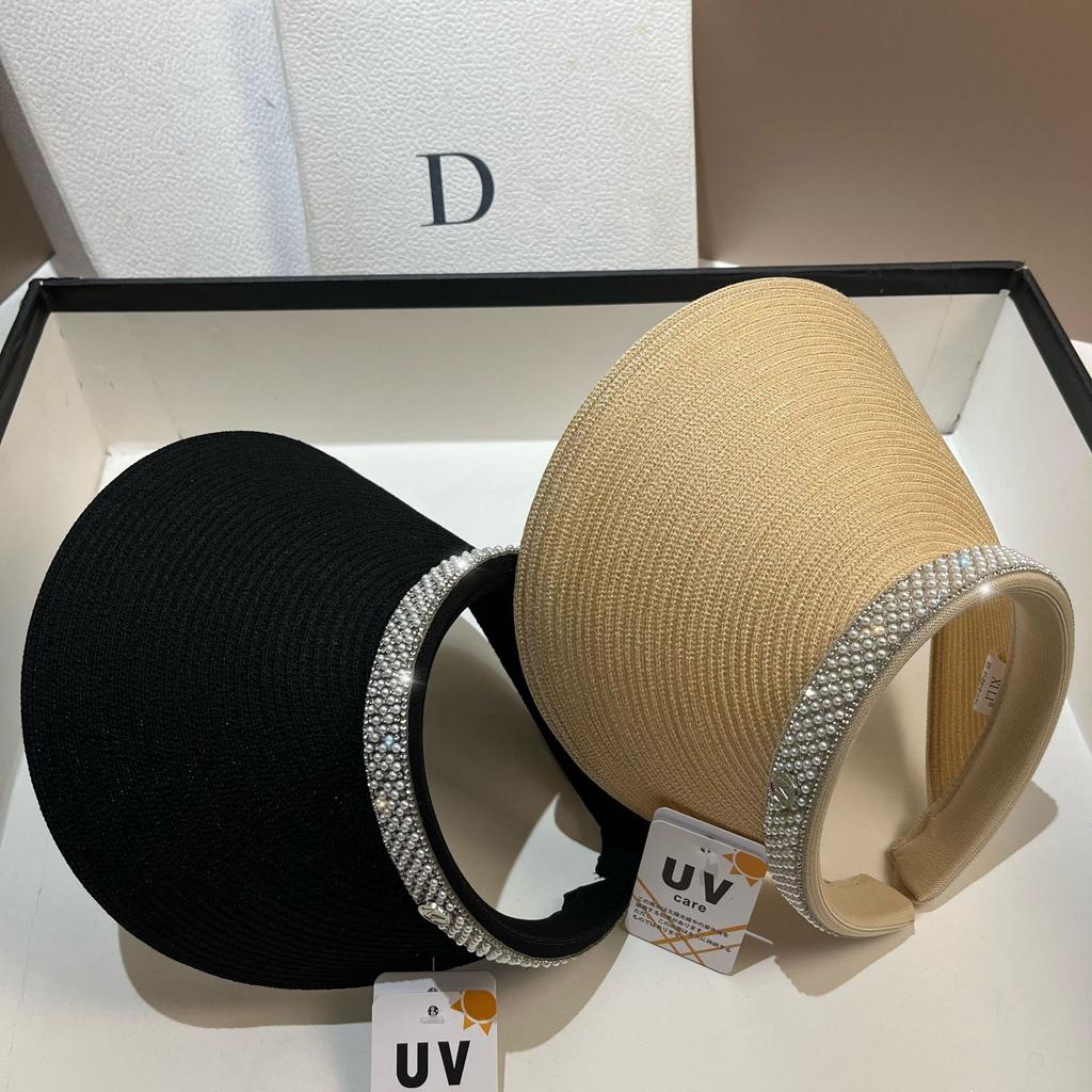 Summer Taiwan PP Sunshade Empty Top Hat Outdoor Travel Light Sunscreen Versatile Sun Hat Pearl Diamond Straw Hat
