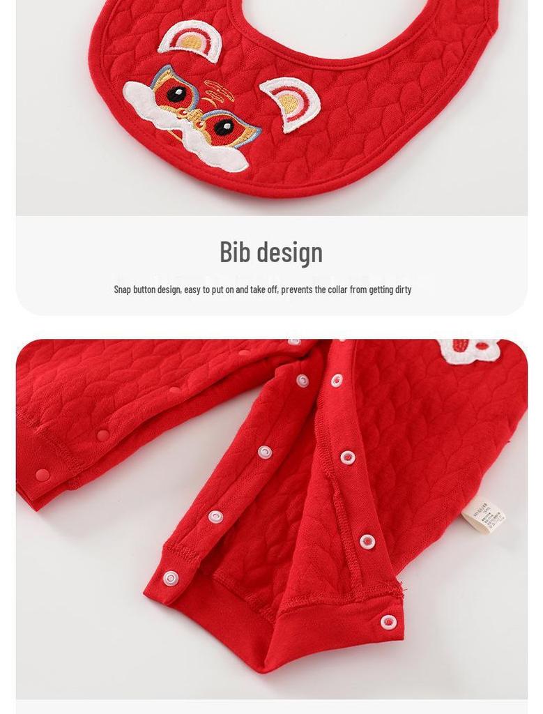 Newborn Red Padded One-Piece: Warm Autumn/Winter Outfit for Baby's First Celebrations