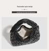 Women's Black 3D Pleated Crescent Crossbody Bag