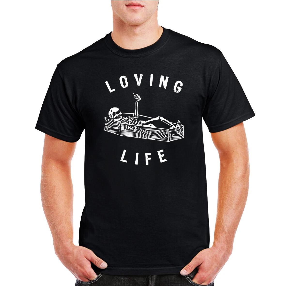Loving Life Skeleton in Coffin T-Shirt bones in a box Happy Guy Birthday Gift 2XL