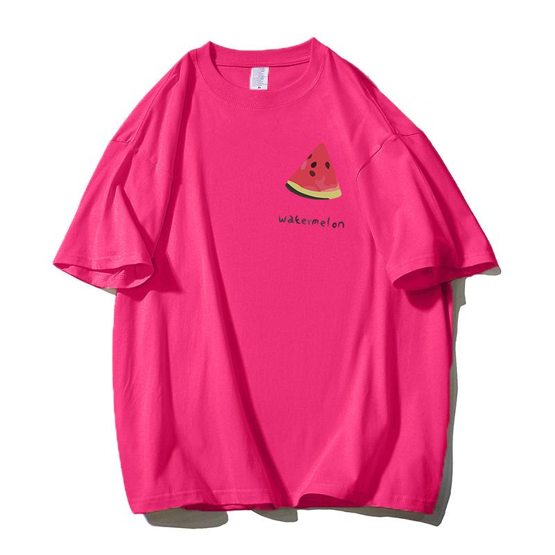 Shellsuning Tricouri casual din bumbac de vară cu decolteu în formă de O Tricouri cu grafic pentru femei drăguț pepene verde pentru femei, simplu, la modă, cu mâneci scurte, topuri fete