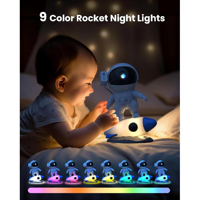 HD Astronaut Planetarium Projector, Galaxy Projector for Bedroom, HD Replaceable 13 Film Discs & Adjustable Focus Lens, Rocket Night Light, Timed