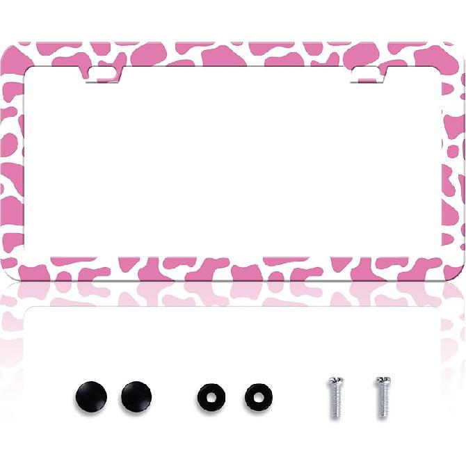 Grey Black Leopard Print License Plate Frame Cheetah License Plate Frames Personalise Stainless Steel Funny Design Compatible With Standard License