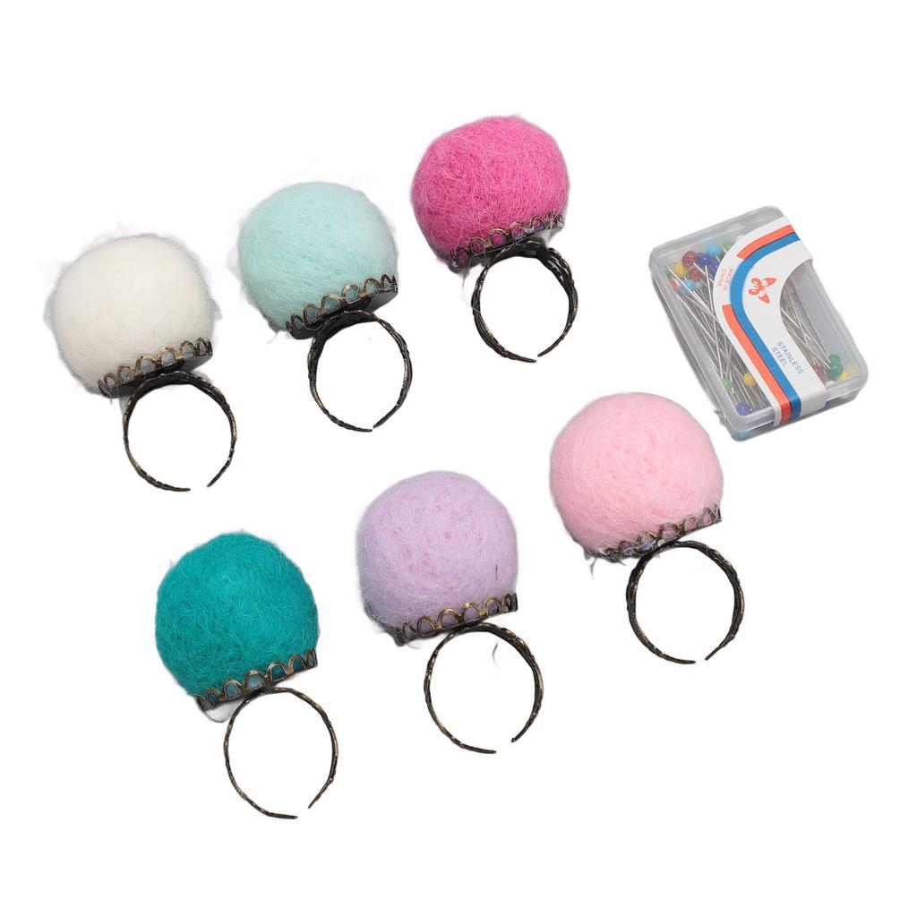 6pcs Felt Pin Cushion Rings with Fabric Pins Vintage Lightweight Finger Pin Cushions for DIY Crafts Quilting Light