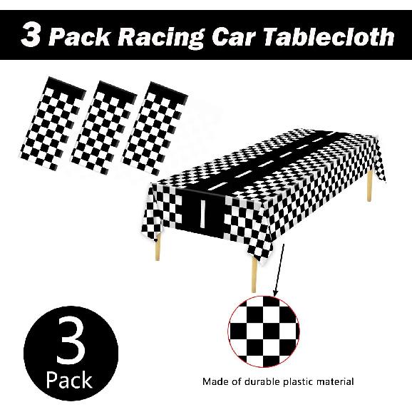 3 Packs Checkered Race Car Party Tablecloths Black and White Checkered Stripes Theme Party Touchdown Table Cover for Motor Racing Birthday Party