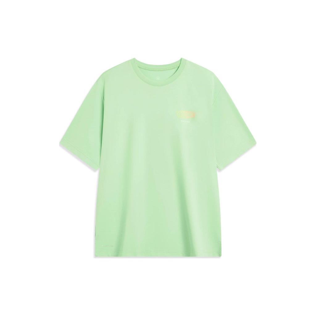 Li Ning Wade Series Letter Print Ice Feel Drop Shoulder T-Shirt Unisex Tops Serene-Green AHST333-3