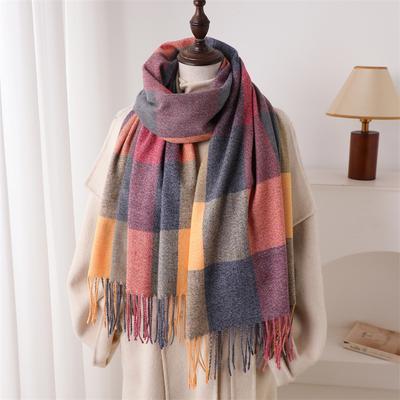 Sciarpa Calda Autunnale e Invernale a Quadri Colorati a Contrasto Scialle da Donna Moda Versatile da Pendolare con Frange Sciarpa in Imitazione Cashmere