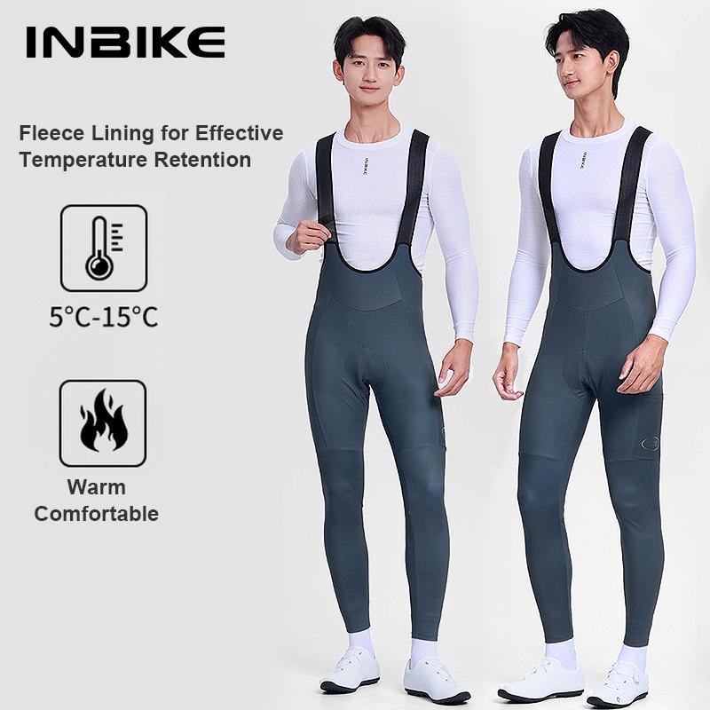 INBIKE Fleece Road Bike Bib Pants for Men Winter Thermal Cycling Bibs Windproof Biking Bicycle Pants MTB Cycling Clothing Man